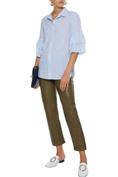 Shop Stateside Tiered Striped Cotton Shirt In Light Blue