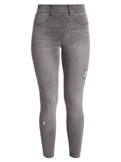 Shop Spanx High-waist Distressed Skinny Jeans In Vintage Grey