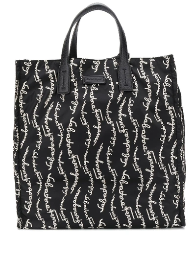 Shop Ferragamo Logo Print Tote Bag In Black