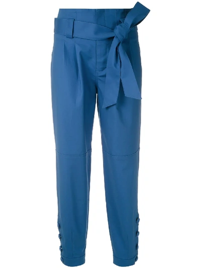 Shop Martha Medeiros Pleated Tie Waist Trousers In Blue