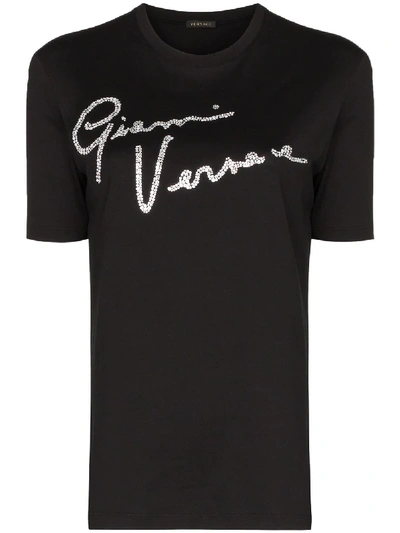 Shop Versace Embellished Signature Logo T-shirt In Black