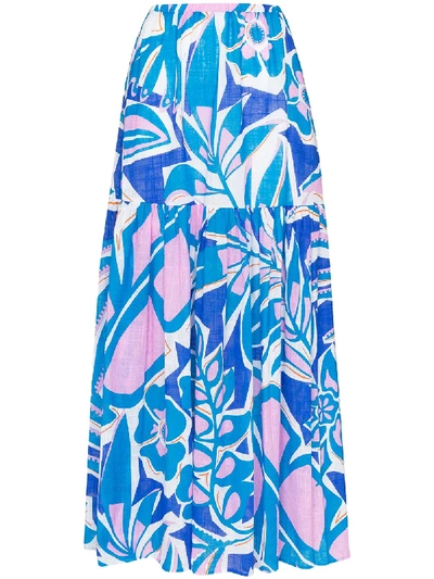 Shop Emilio Pucci Floral Print Tiered Maxi Skirt In Blue