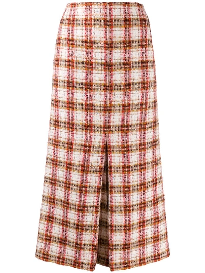 Shop Victoria Beckham Fitted Tweed Midi Skirt In Red