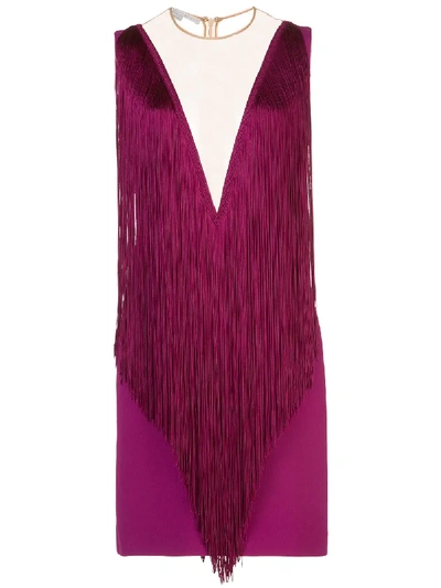Shop Stella Mccartney Plunge-neck Fringed Mini-dress In Purple