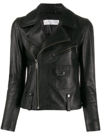 Shop Victoria Victoria Beckham Cropped Leather Biker Jacket In Black