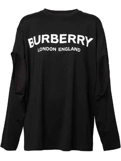 Shop Burberry Long-sleeve Logo Oversized T-shirt In Black
