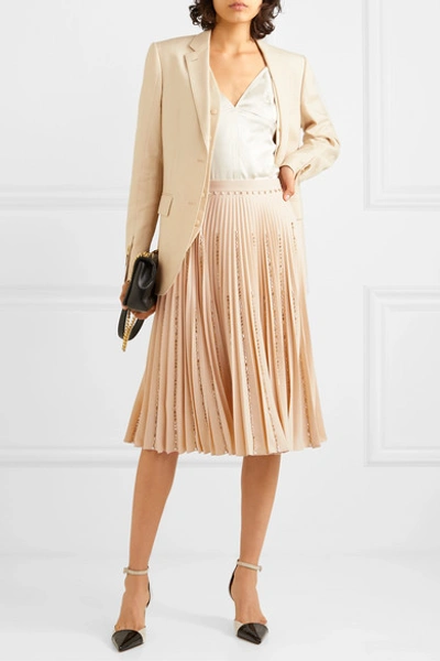 Shop Burberry Crystal-embellished Pleated Crepe Midi Skirt In Cream