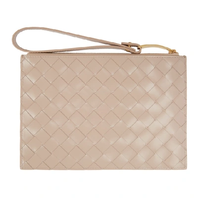 Shop Bottega Veneta Beige Medium Maxi Intrecciato Pouch In 6950 Nude