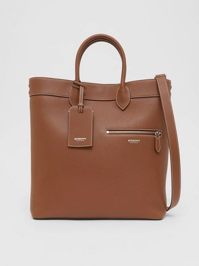 Shop Burberry Grainy Leather Tote In Tan