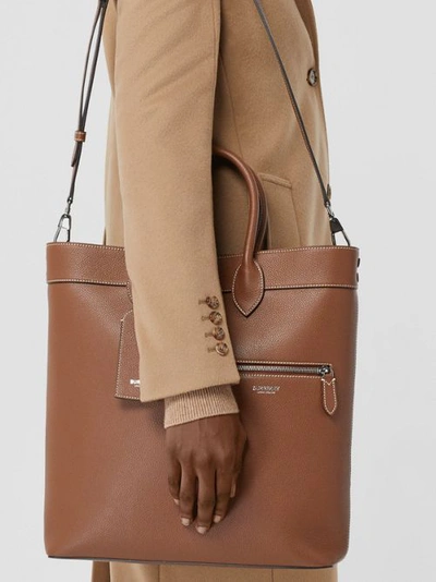 Shop Burberry Grainy Leather Tote In Tan