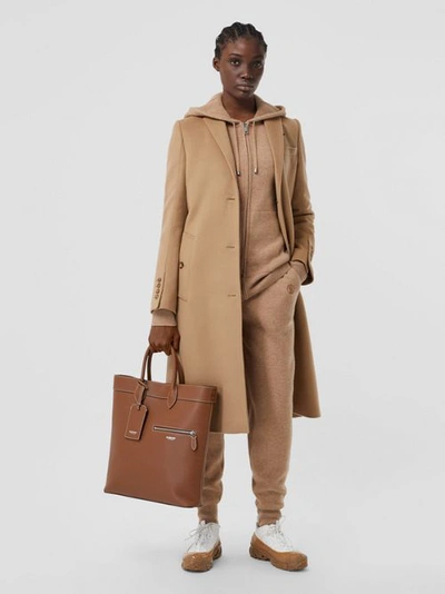 Shop Burberry Grainy Leather Tote In Tan