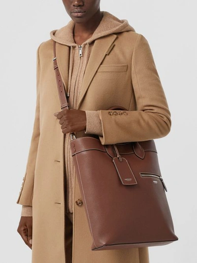 Shop Burberry Grainy Leather Tote In Tan