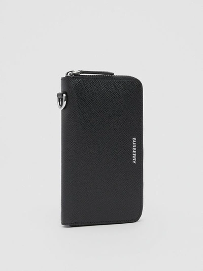 Shop Burberry Grainy Leather Phone Wallet In Black