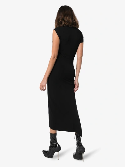 Shop Paco Rabanne Asymmetric Gathered Midi Dress In Black