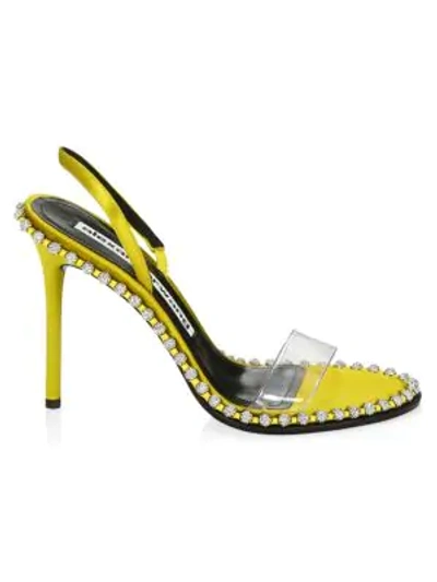 Shop Alexander Wang Nova Crystal-studded Pvc & Satin Slingback Sandals In Chartreuse