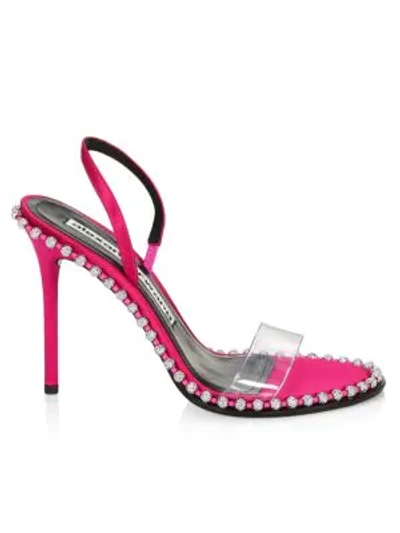Shop Alexander Wang Nova Crystal-studded Pvc & Satin Slingback Sandals In Hot Pink