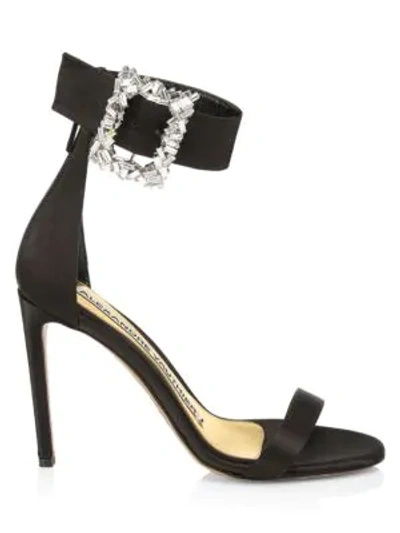 Shop Alexandre Vauthier Blanca Crystal-embellished Satin Sandals In Black