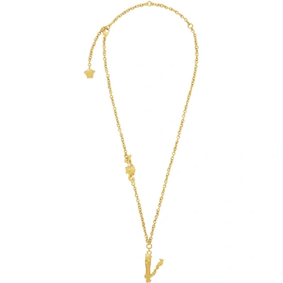 Shop Versace Gold V Leaves Necklace In Kcot Crysta