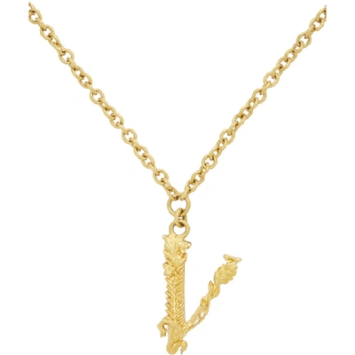 Shop Versace Gold V Leaves Necklace In Kcot Crysta