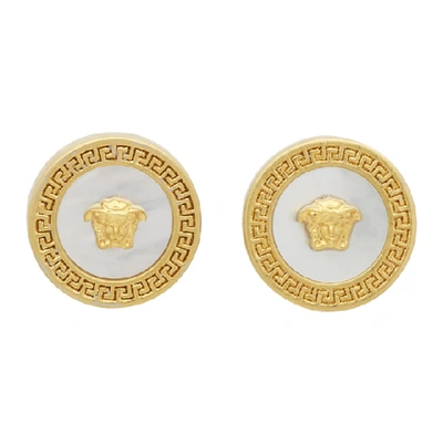 Shop Versace Gold Mother-of-pearl Tribute Earrings In D01tr White