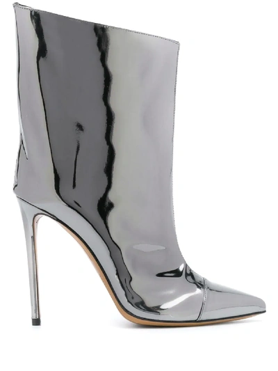 Shop Alexandre Vauthier Wide Chrome Heeled Boots In Silver