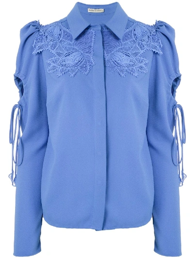 Shop Martha Medeiros Dominique Lace Appliqué Shirt In Blue
