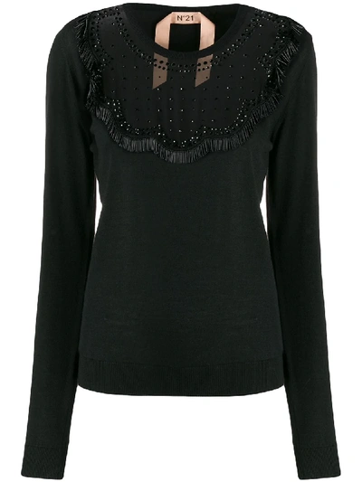 Shop N°21 Sheer Detail Knitted Top In Black