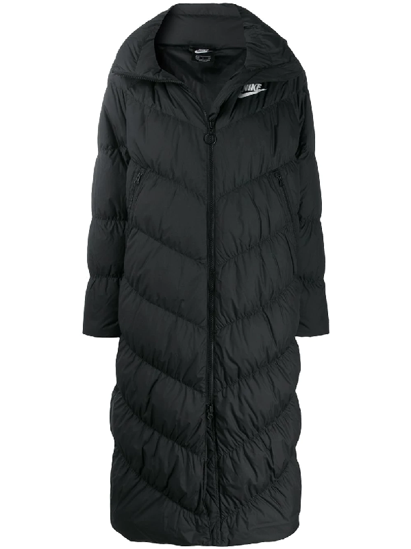 Nike Long Logo Puffer Coat In 黑色 ModeSens