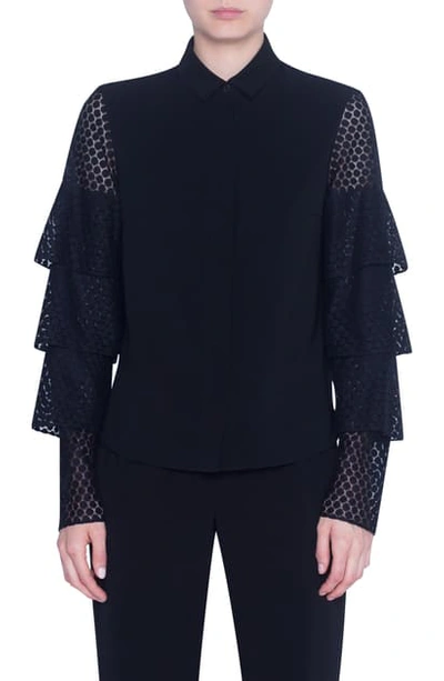 Shop Akris Punto Dot Lace Tiered Sleeve Shirt In Black