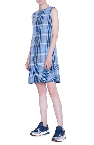 Shop Akris Punto Plaid Flounce Hem Tweed Shift Dress In Blue Multicolor