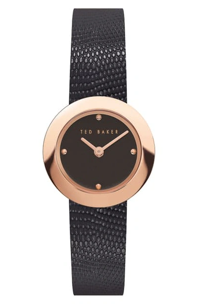 Shop Ted Baker Seerena Leather Strap Watch, 24mm In Black/ Gold