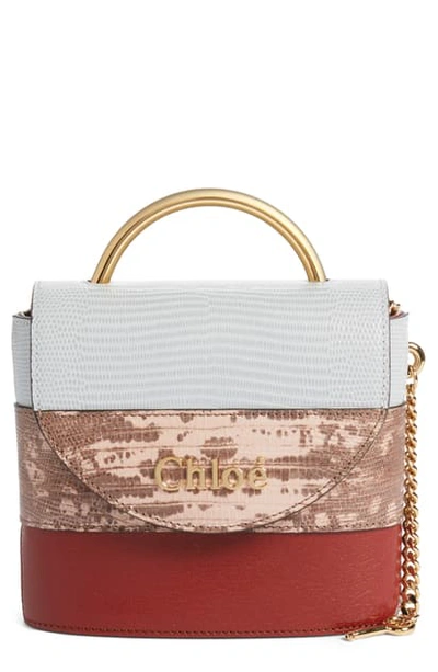 Shop Chloé Aby Lock Colorblock Reptile Embossed Leather Crossbody Bag In Sepia Brown