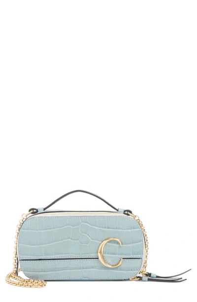 Shop Chloé C Multi Croc Embossed Leather Crossbody Bag In Faded Blue