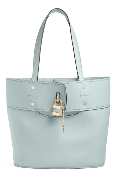 Shop Chloé Aby Small Leather Tote In Faded Blue