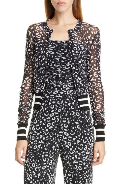 Shop Fuzzi Graphic Leopard Print Tulle Bomber Jacket In Nero