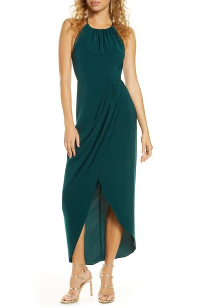 Shop Shona Joy Draped Halter Tulip Gown In Seaweed