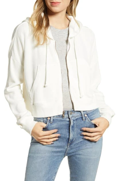 Shop Wildfox Kinley Hooded Crop Cotton Blend Sweatshirt In Vanilla