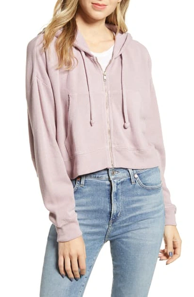 Shop Wildfox Kinley Hooded Crop Cotton Blend Sweatshirt In Mauve Shadow