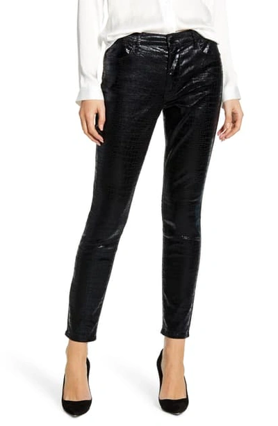 Shop Frame Le High Waist Croc Embossed Skinny Pants In Noir Croc