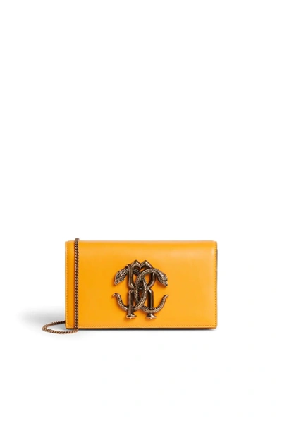 Shop Roberto Cavalli Small Mirror Snake Shoulder Bag In Yellow