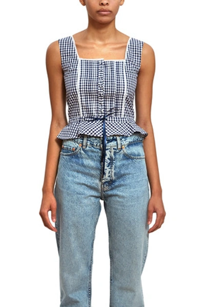 Shop Batsheva Opening Ceremony Amy Corset Top In Navy Gingham