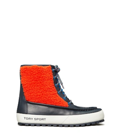 Shop Tory Sport Tory Burch Color-block Lace-up Boots In Tory Navy/conifer/red