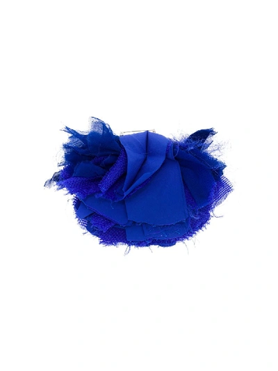 Shop Lanvin Frayed Flower Brooch In Blue