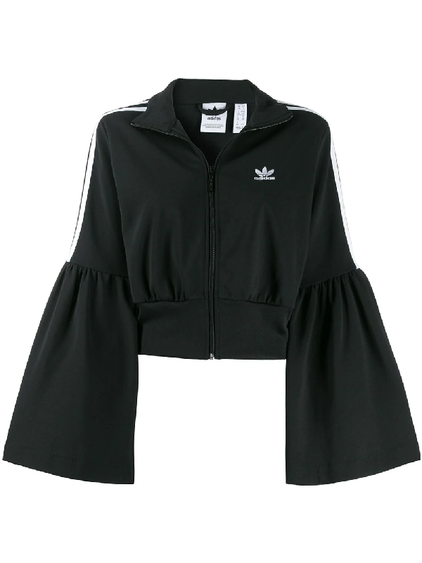 adidas originals three stripe bell sleeve track jacket in black