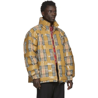 Shop Burberry Beige Down Check Tape Jacket