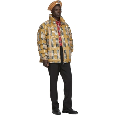 Shop Burberry Beige Down Check Tape Jacket