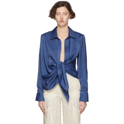 Shop Jacquemus Blue La Chemise Bahia Shirt