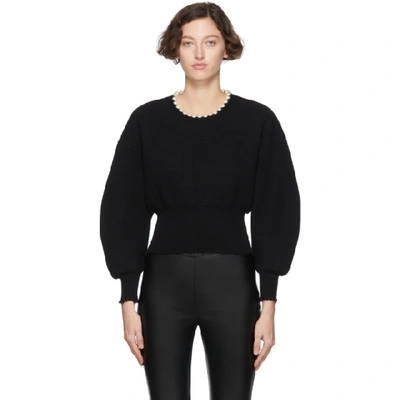 Shop Alexander Wang Black Wool Pearl Necklace Pullover In 001 Black