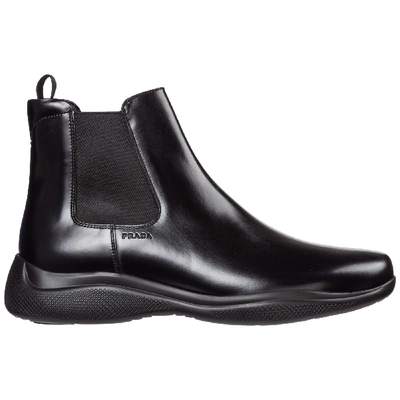 Shop Prada Men's Genuine Leather Ankle Boots In Black