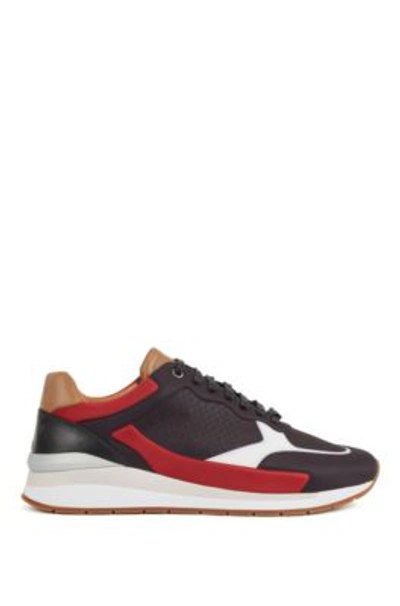 Shop Hugo Boss - Running Inspired Trainers In Leather With Monogram Panels - Black
